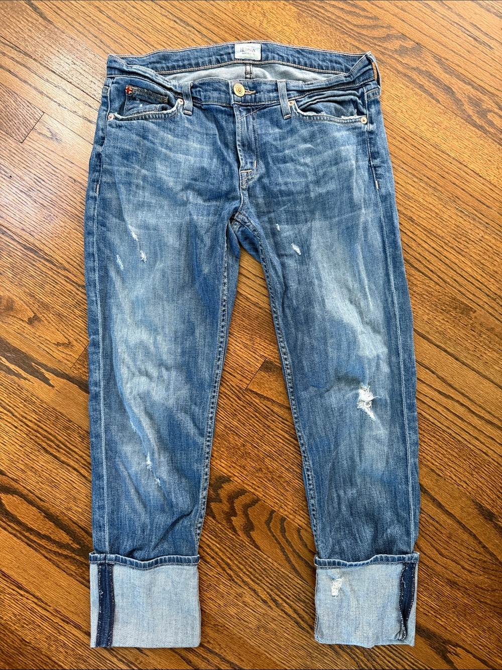 E Hudson Jeans Women’s 28 Medium Blue Distressed Cropped Ankle Jeans